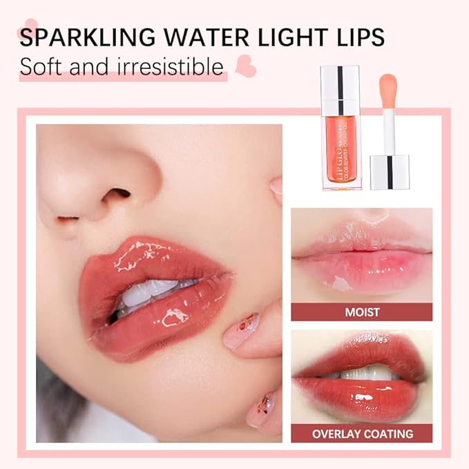 Plumping Lip Oil,Hydrating and Tinted Lip Balm,Nourishing Glow Oil for Lip Care, Transparent Non-sticky Big Brush Head Glitter Shine Primer Lip Tint(Raspberry)