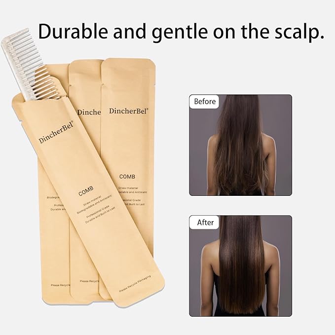 Hair Combs Bulk, Disposable Wheat Straw Combs Individually Wrapped Combs for Hotel, Travel, Airbnb, Charity, Church, Homeless (Pack of 50)