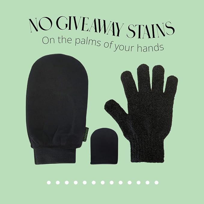 Skinerals Self Tanner Mitt Set, Ultra Soft Double-Sided Application Tanner, Exfoliating Glove and Face Mitt for the Most Even Tan, Tanning Mitt Applicator for Back and Body, Washable, 3 ct