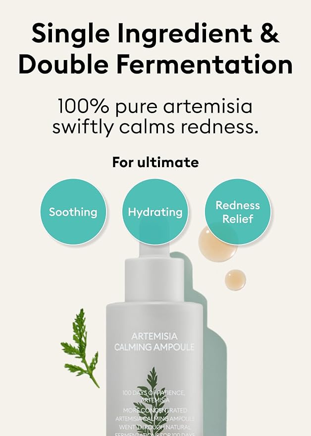 MISSHA Artemisia Calming Ampoule 1.69 Fl oz / 50ml - Face Serum for Sensitive Skin, Korean Skin Care with Double-Fermented Mugwort Extract, Soothes Redness, Acne & Irritation