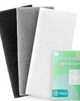 3-Piece Exfoliating Washcloth Set - African Net Sponge, Japanese Wash Cloth, Face & Body Exfoliator (Black, White, Grey)