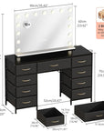 COMHOMA Vanity Desk with Large Mirror,15 LED Bulbs and Power Outlet,Makeup Table with 9 Storage Drawers and HD Mirrors,3 Color Modes Adjustable Lighting for Bedroom Dressing Room (Black, 35inch)