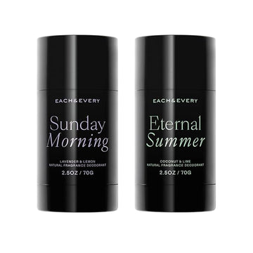 Each & Every Aluminum Free Deodorant for Women & Men, Lavender & Lemon + Coconut & Lime - All Natural Deodorant for Sensitive Skin, EWG Verified - Clean, Baking Soda-Free, Plant-Based - 2.5oz, 2 Pack