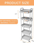 5 Tier Rolling Utility Cart with Drawer,REBECAT Utility Cart Made of Multifunctional Storage Organizer Tool for Kitchen,Bathroom,Living Room,Office(Gray)