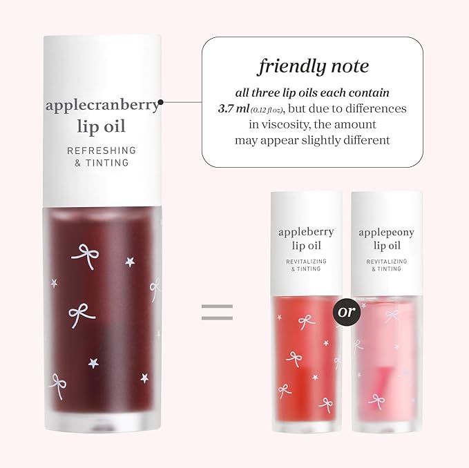 NOONI Korean Lip Oil Gift Set - Apple Seed Lip Oil Trio | Korean Lip Stain Long Lasting Hydration, Moisturizing, Glowing Korean Lip, Plumping, Gift for holiday, Christmas, 0.12 Fl. Oz. x 3ea