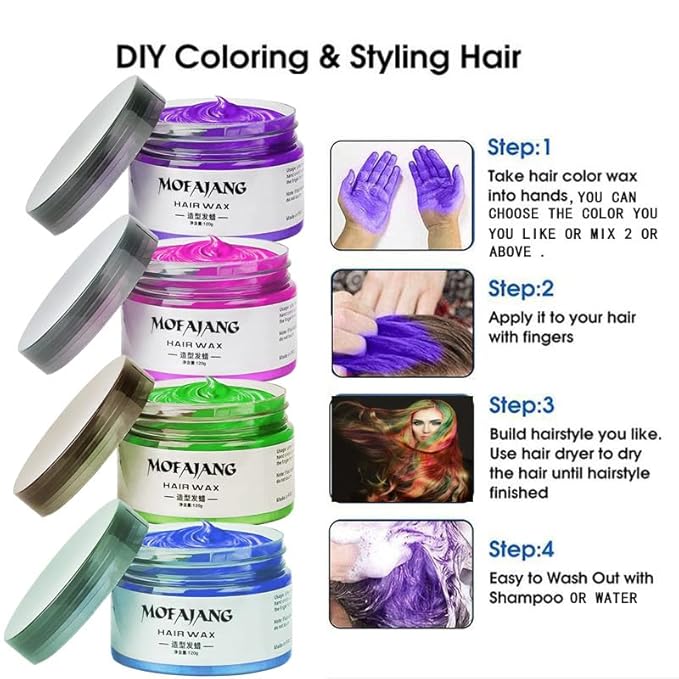 Temporary Hair Color Chalk For Kids, Hair Wax Color For 4 5 6 7 8 9 Year Old Girl Gifts, Birthday,Party, Cosplay DIY, Children's Day, Halloween, Christmas (4, Pink Purple Blue Green)