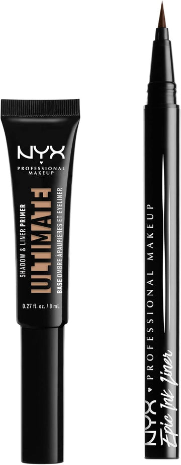NYX PROFESSIONAL MAKEUP Ultimate Shadow & Liner Primer, Medium Deep + Epic Ink Liner, Black (2-Pack Bundle)