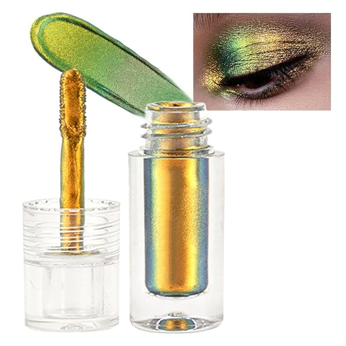 AMY'S DIARY Duochrome MultiChrome Chameleon Liquid Metallic Eyeshadow, High-Impact Multi-Dimensional Finish,Green Gold Silky Smooth and High Pigment Holographic Glitter Eyeshadow Makeup (#01)
