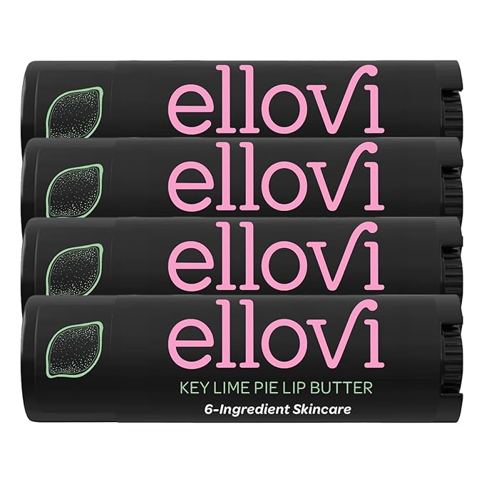 Ellovi Natural Lip Butter Lip Balm - Key Lime - Pure Enough to Eat - Made With Just 6 Vegan Ingredients - Moisturizing Lip Care for All Day Hydration (4-Pack)
