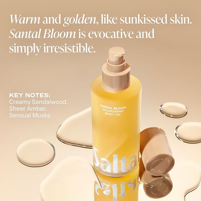 Saltair Body Oil. Luxurious Santal Bloom After Shower and Bath Oil Moisturizer for Women and Men. Botanical, Non-Greasy, and Well-Absorbing Lotion for Hydrating Dry Skin. 4oz Pump Bottle