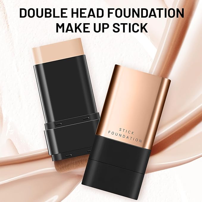 2 In 1 Anti Wrinkle Foundation Stick, Korea Flawless Eraser Foundation Stick- Hydrating Lightweight, Double Head Foundation Make Up Stick with Brush,Multi-Use Face Makeup Contour Stick (Natural,2pcs)
