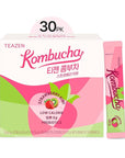 TEAZEN Strawberry Kiwi Kombucha Tea, Hydration Drink Mix, Sugar Free, Live Probiotics & Prebiotics, 30 Sticks, 5.29oz