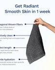 Exfoliating Washcloth Face & Body Scrub Towel - Japanese Exfoliating Towel with Hexagon Fibers, Body Scrubber with 2 Sides for Scrubbing & Washing, Extra Long Body Towel (Black)