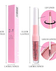 evpct Pine Red Metallic Glitter Lip Liner and Lipstick Combo Lip Gloss Stain Set Makeup for Women Long Lasting Waterproof 24, Warm Pink Metallic Shimmer Frosted Iridescent Shiny Liquid Lipstick 09