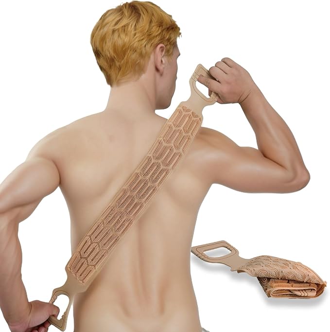 1 Pack Exfoliating Back Scrubber for Shower, Back Massage Bath Brush, Double-Sided Back Scrub Washcloth to Clean Your Body Deeply for Men & Women Skin Care (Brown)