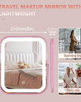 Pink Rechargeable Vanity Mirror with Lights, LED Makeup Mirror, 10"×8" Lighted Makeup Mirror with Lights, Smart Touch Control Dimmable 3 Modes Light, Lighted Up Mirror for Makeup Desk, Bedroom