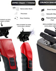 Supreme Trimmer 3-in-1 Barber Bundle | 2Spee Clipper, 2Spee Trimmer & Crunch Foil Shaver | Professional Beard Trimmer Men’s Hair Clipper Kit | Red