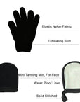 5 Piece Self Tanning Mitt Set with Tan Glove, Back Lotion Applicator, Face Mitt, Exfoliating Glove (Black)