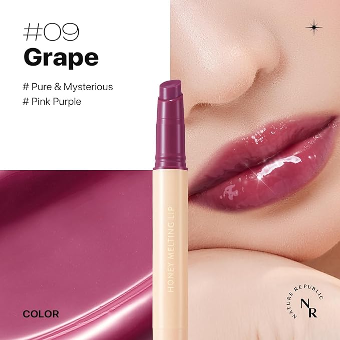 Nature Republic HONEY MELTING LIP (09 GRAPE) SOFT LIP STICK Hydrating Gloss, Moisturizing balms, Sheer tint, Shine & Nude, Glowy Finish, korean make up