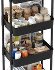 Sywhitta 4-Tier Plastic Rolling Utility Cart with Handle, Multi-Functional Storage Trolley for Office, Living Room, Kitchen, Movable Storage Organizer with Wheels, Black