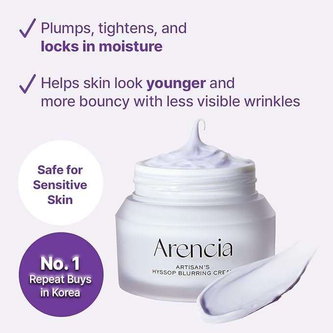 Hyssop Blurring Cream, Intense Collagen Face Moisturizer & Night Repair Cream for Anti-Aging, Nourishing Skin Barrier, Premium Korean Skincare, 1oz