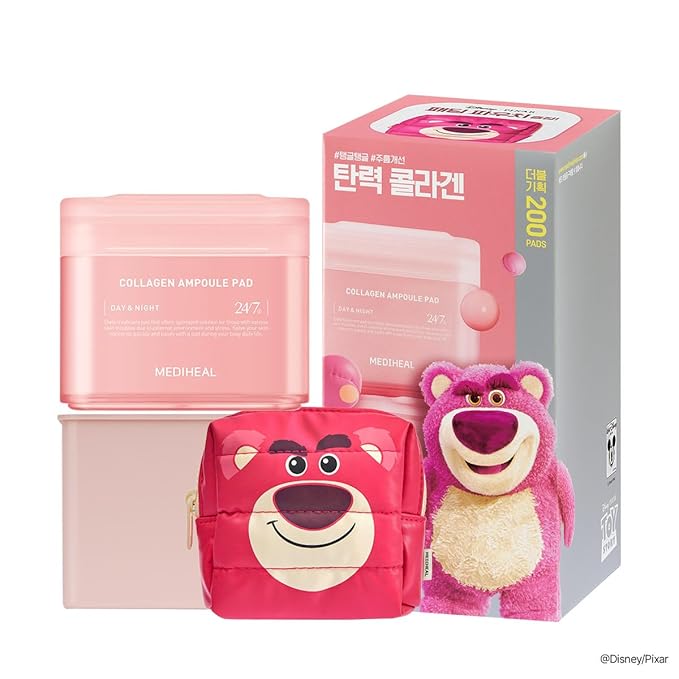 MEDIHEAL Madecassoside Toner Pads [Disney Pixar Edition]-Centella Asiatica to Improve Uneven Skin Tone - Vegan Face Gauze, Full Size 100 + Refill 100 (Collagen, 200 Pads)