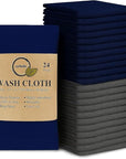 Softolle 100% Cotton Washcloths 24 Pack (12x12 Inches) Soft, Highly Absorbent Washcloth, Face Towels, Wash Cloths for Face, Ring Spun, Bulk Pack (Blue/Grey)