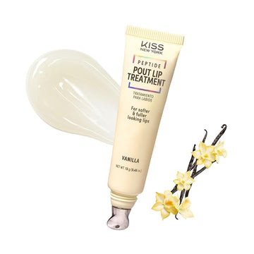 KISS NEW YORK Peptide Lip Treatment, Hydrating & Non-Sticky Tinted Plumping Balm, Shea Butter, Castor Oil & Squalane Reduces Look of Fine Lines, Softer & Fuller Lips with Cooling Metal Tip (Vanilla)