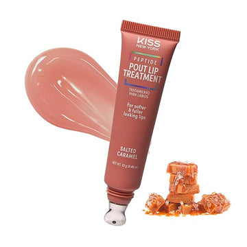 KISS NEW YORK Peptide Lip Treatment, Hydrating & Non-Sticky Tinted Plumping Balm, Shea Butter, Castor Oil & Squalane Reduces Look of Fine Lines, Fuller Lips with Cooling Metal Tip (Salted Caramel)