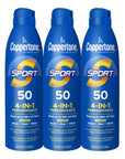 Coppertone Sport Sunscreen Spray SPF 50, Sweat, Heat and Water Resistant Sunblock, Lightweight, Oxybenzone Free, Spray Sunscreen Bulk Pack, 5.5 Oz Bottle, Pack of 3 (Packaging May Vary)