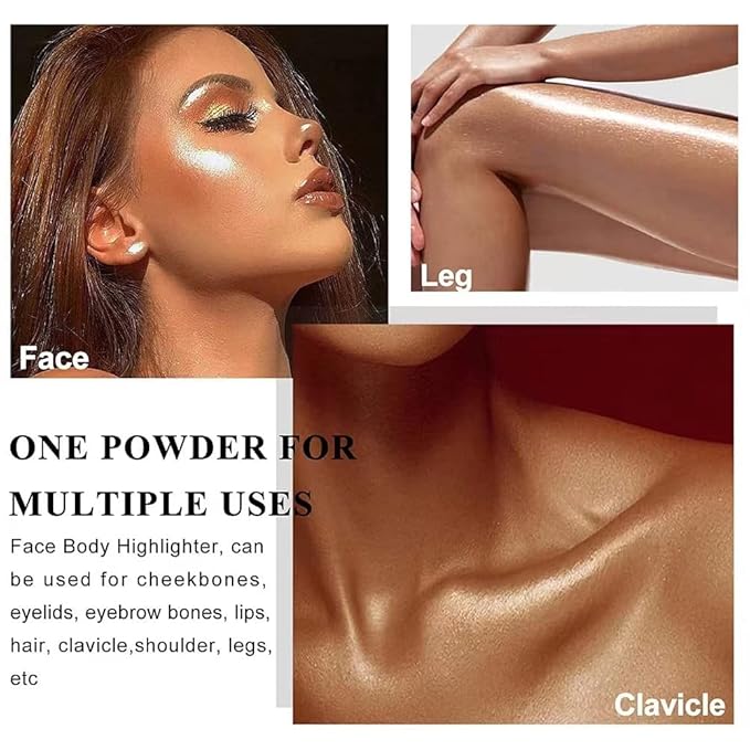 3 Color Glitter Powder Highlighter Makeup, Body Brightens Patting Powder.