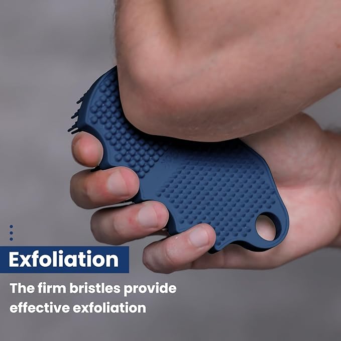 Silicone Body Scrubber Silver-Infused Dual-Sided 3-in-1 for Shower, Body Cleaning+Massage+Exfoliator Body Brush Buffer for Men and Women, Silicone Loofah, Non-Slip Handle (Blue)