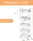 5 Tier Rolling Utility Cart with Handle,REBECAT Utility Cart Made of Multifunctional Storage Organizer Tool for Kitchen,Bathroom,Living Room,Office(White)