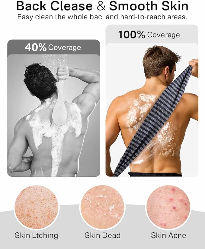 Yiclick 2 Pack Exfoliating Washcloth Towel - Body Scrubber Exfoliator, Loofah Sponge, Korean & Japanse & African Net Sponge Rag - Back Scrubber Washer for Use in Shower Bath