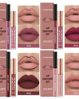 LANGMANNI 4pcs Matte Lipstick with Lipliners Durable Makeup Set,Long-Lasting Non-Stick Cup Not Fade Waterproof Pigmented Velvet Lipgloss Kit Beauty Cosmetics Makeup Gift for Girls(#2+4+6+8)