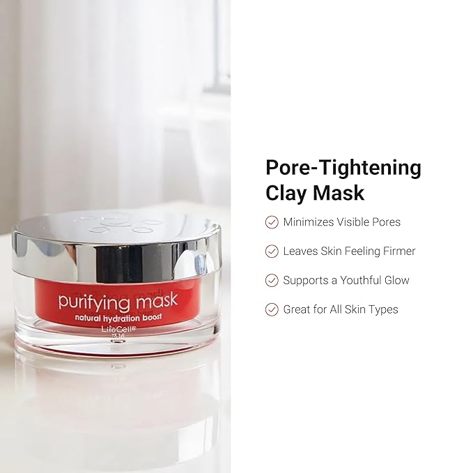 LifeCell Purifying Clay Mask – Deep Cleansing Facial Mask with Argan Oil, Green Tea, and Licorice Root – Exfoliates, Tightens Pores & Revitalizes Skin – 75ml