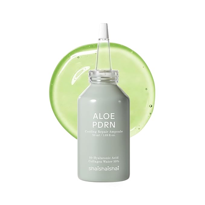 shaishaishai ALOE PDRN Cooling Repair Ampoule, 10% Vegan Collagen, 10 Types Hyaluronic Acid, Cooling Hydration & Soothing, Glow Serum, Korean Skincare, 1.69 Fl Oz