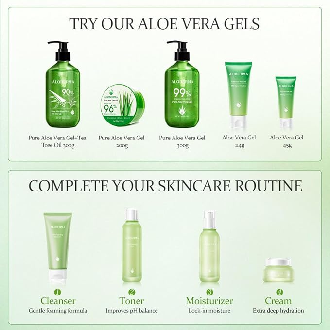 Aloderma Organic Aloe Vera Gel for Skin + Tea Tree Oil, Made within 12 Hours of Harvest, Soothing Pure Aloe Vera Gel for Face, Works Great for Scalp, Acne & Aftershave, All Natural Aloe Gel - 10.6 Oz