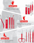Manicure Set Professional Nail Clippers Pedicure Kit, 16 pcs Stainless Steel Nail Care Tools Grooming Kit with Luxurious Travel Leather Case for Thick Nails Men Women Gift (Red)