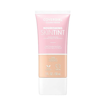 COVERGIRL Clean Fresh Nourishing Skin Tint, 520 Fair/Light, Liquid Foundation, Dewy Finish, Infused with Coconut & Aloe, Vegan Formula