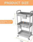 3 Tier Rolling Utility Cart with Handle,REBECAT Utility Cart Made of Multifunctional Storage Organizer Tool for Kitchen,Bathroom,Living Room,Office(Gray)