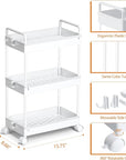 Ronlap 3 Tier Slim Rolling Storage Cart with Wheels Plastic Utility Cart Organizer for Snack Craft Art Postpartum Baby Diaper Nail Makeup in Bathroom Laundry Room Kitchen Bedside Narrow Space, White
