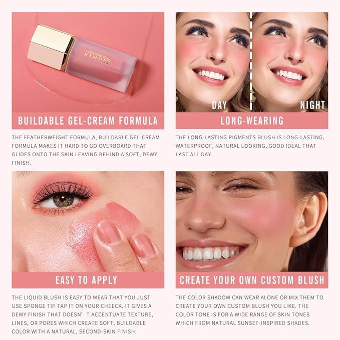 KIMUSE Soft Cream Blush Makeup, Liquid Blush for Dewy Finish