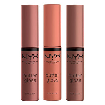NYX PROFESSIONAL MAKEUP Butter Gloss Brown Sugar, Non-Sticky Lip Gloss - Pack Of 3 (Sugar High, Spiked Toffee, Butterscotch)