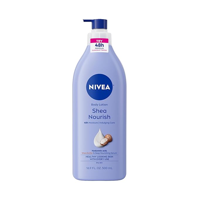 NIVEA Shea Nourish Body Lotion for Dry Skin with Hyaluronic Acid, Shea Butter and Deep Nourishing Serum, 48-Hour Body Moisturizer, 16.9 Fl Oz Pump Bottle