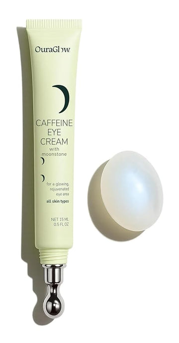 Caffeine Eye Cream for Dark Circles and Puffiness – Moonstone Under Eye Cream with Cooling Tip, Retinol, Hyaluronic Acid & Peptides – for Wrinkles, Bags, Fine Lines – Fragrance-Free