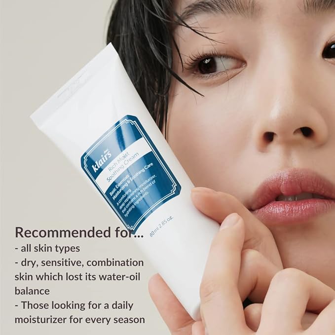 DearKlairs Rich Moist Soothing Cream 80ml, Repair Skin Barrier, Sensitive Skin, Hypoallergenic, Centella Asiatica, Ceremide, Moisturizer, Full Hydration, Non-sticky texture, Korean Moisturizer