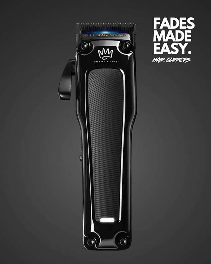 Royal Clips - Fade Kit 2.0 Clippers - 7000rpm Professional Hair Clippers for Men - Detachable DLC Fade Blade - Cordless & Rechargeable - Barber and Home Use - Anti-Slip Grips (Black)
