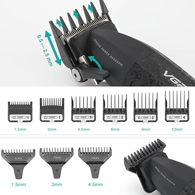 VGR Hair Clippers for Men Professional Barber Clippers and Trimmers Set, Triple Floating Blade Foil Shaver, Cordless 9000 RPM Motor Hair Cutting Kit with LED Display, V-640 & V-378 (Red)