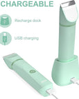 OLOV Electric Body Hair Trimmer - Groin Trimmer for Men - Bikini Trimmer Women - Wet/Dry Shaver Groomer, Replaceable Ceramic Blade Heads, USB Recharge Dock, Waterproof Hygiene Razor, Green